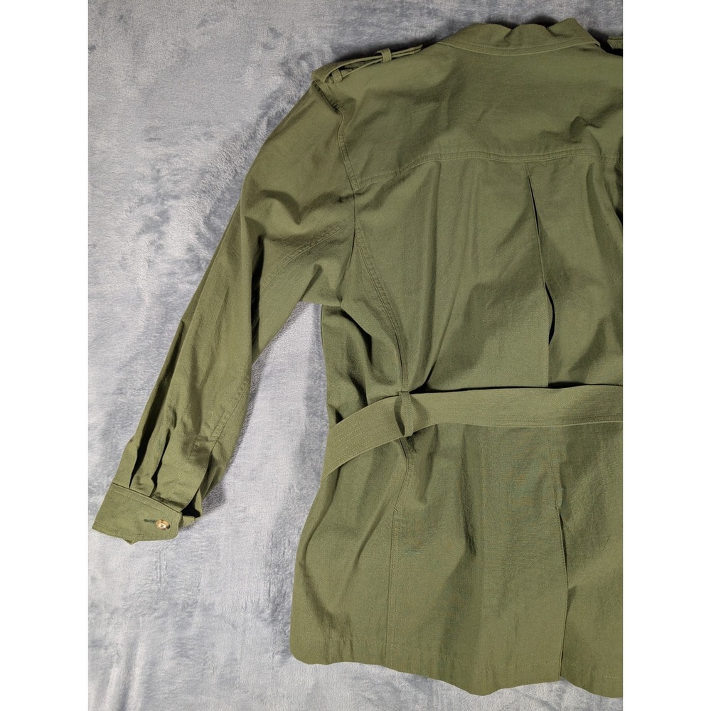 Vintage Lizsport Olive Green Cotton Belted Safari Utility Jacket Women's Large - Picture 9 of 11